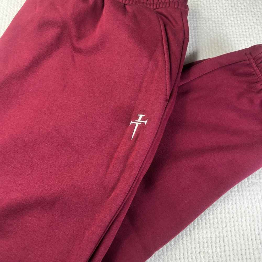 Three Nails Co Mens XXL Maroon Fleece Jogger Sweatpants Burgundy Cross Logo